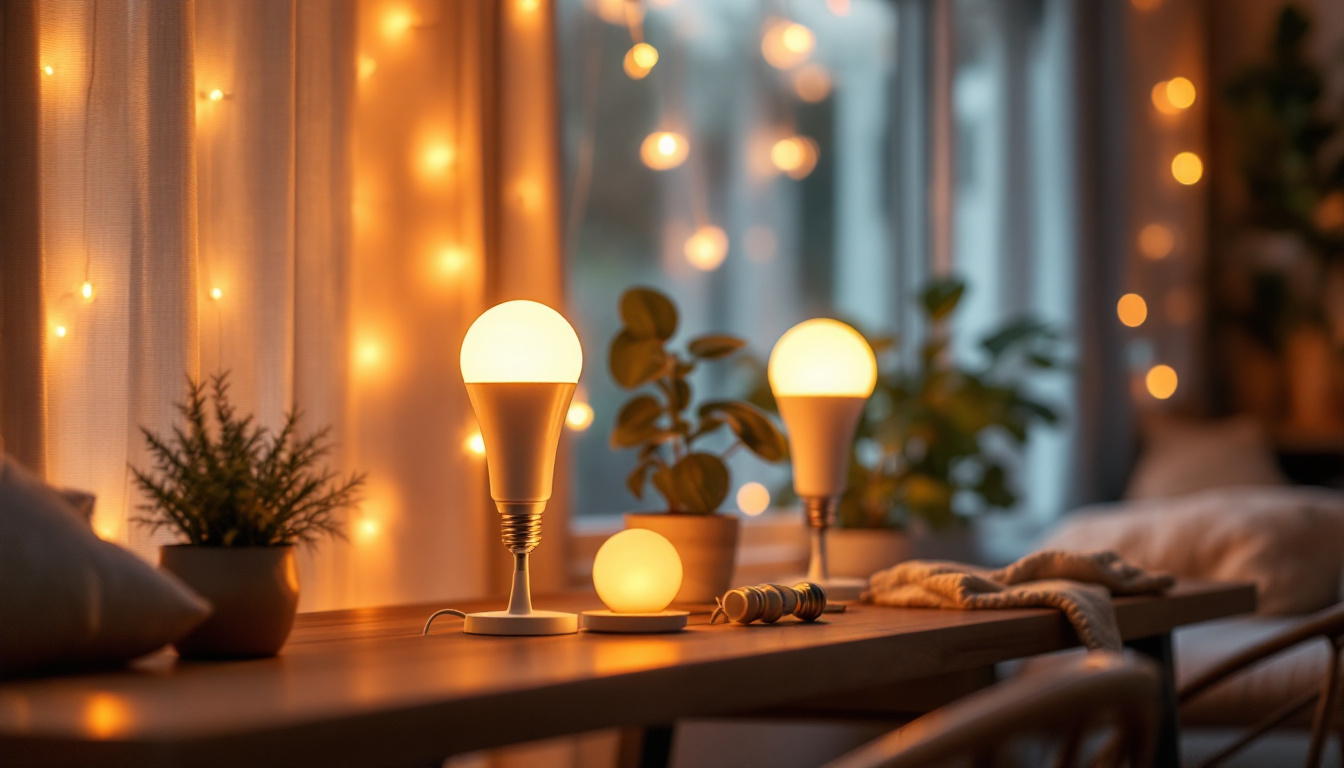 A photograph of a cozy indoor setting illuminated by warm