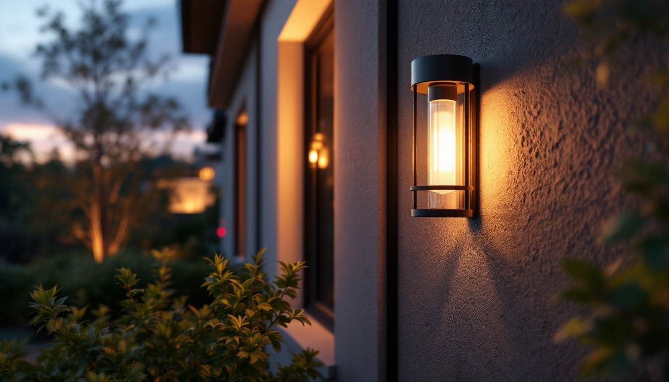 A photograph of a beautifully designed outdoor wall light fixture installed on a home exterior