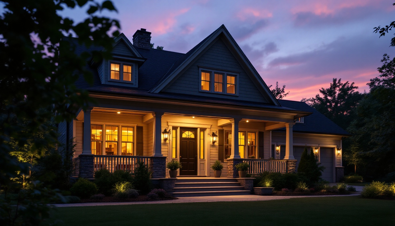 A photograph of a beautifully lit porch at dusk