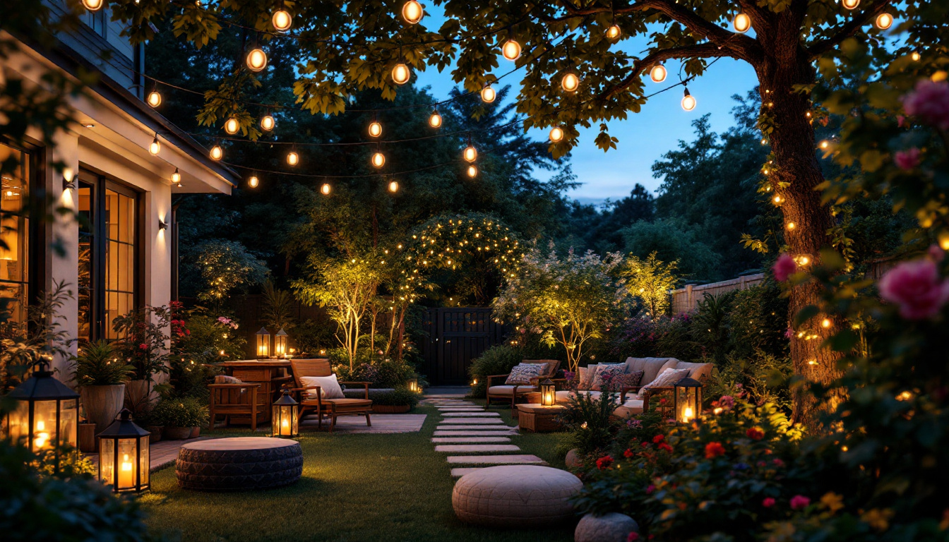 A photograph of a beautifully illuminated outdoor space at dusk