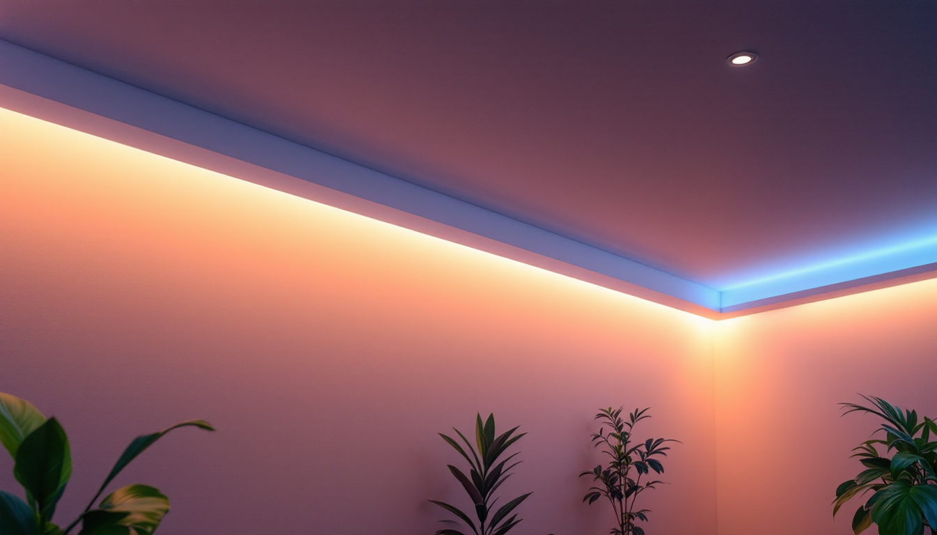 A photograph of a beautifully illuminated room featuring soft
