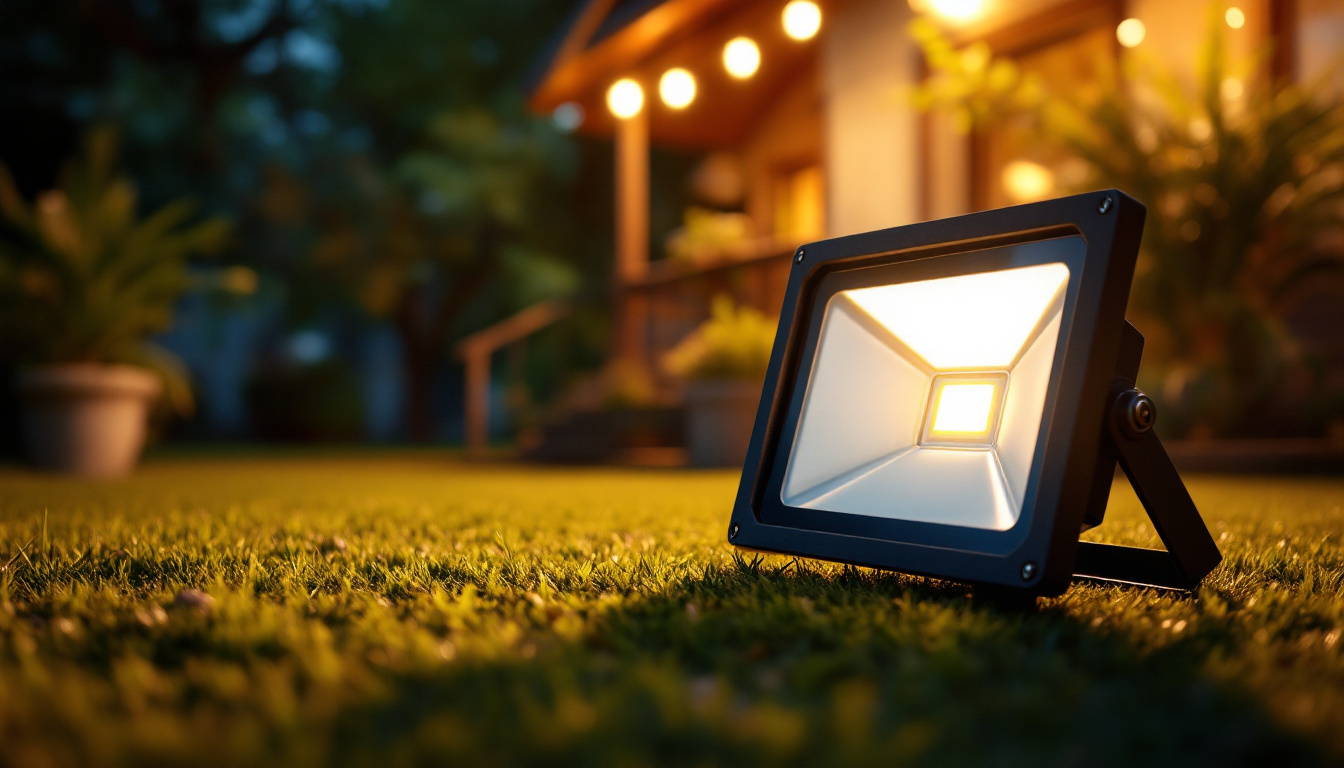 A photograph of a vibrant outdoor scene illuminated by a powerful led floodlight