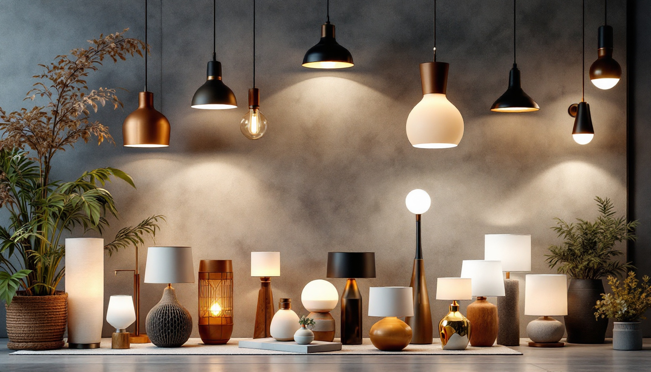 A photograph of a beautifully arranged display of various types of lighting fixtures