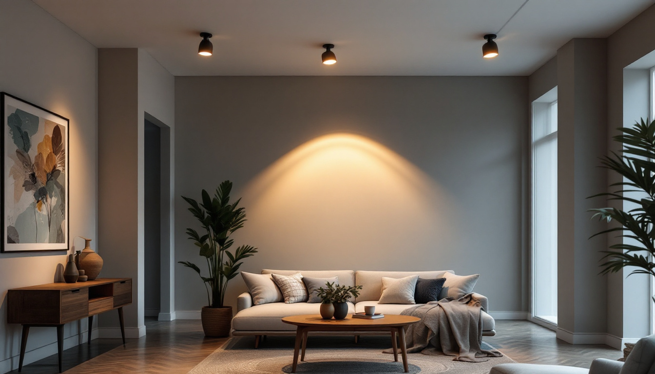 A photograph of a beautifully designed room featuring modern ceiling pot lights illuminating the space