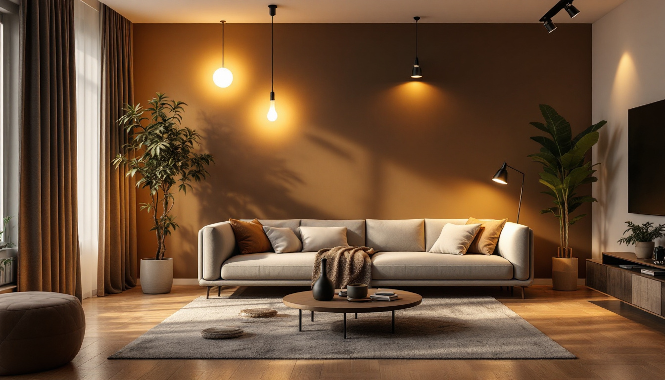 A photograph of a stylish living room showcasing a variety of led home lighting fixtures