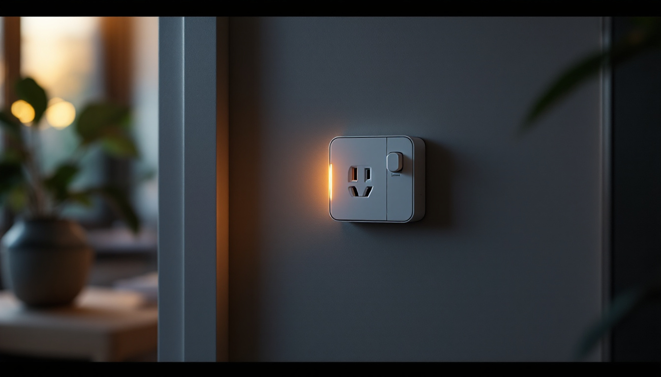 A photograph of a modern electrical wall socket in a well-lit room