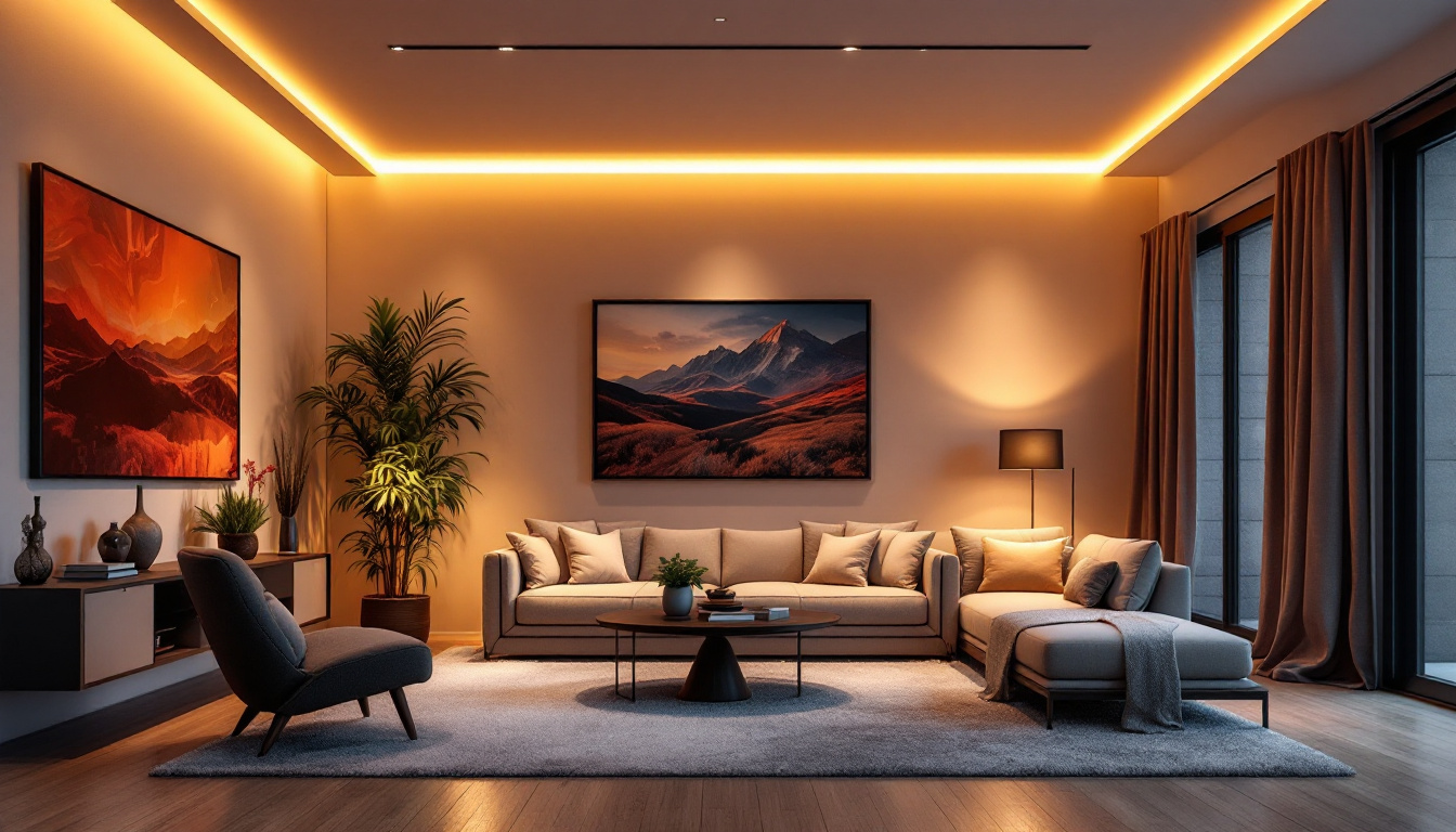 A photograph of capture a photograph of a beautifully designed room featuring recessed led lights