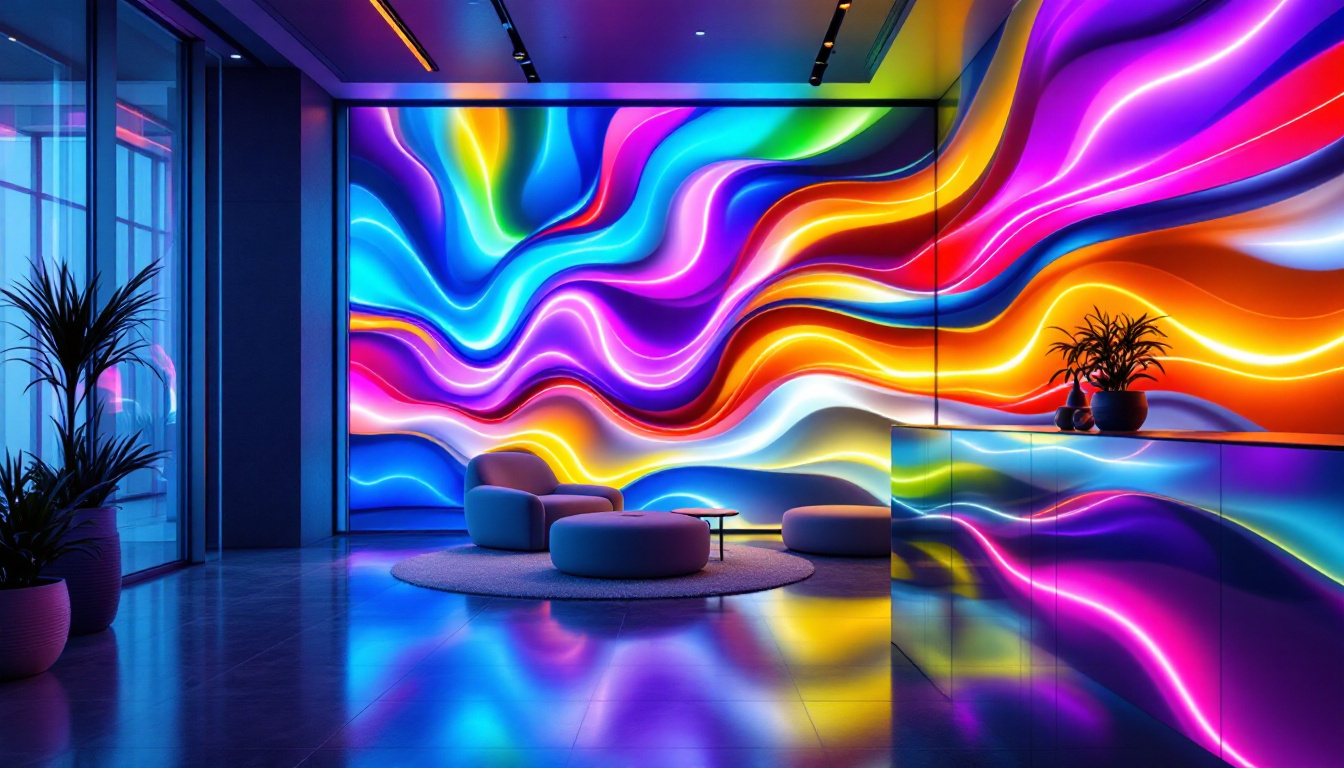 A photograph of a modern interior featuring a stylish led light wall