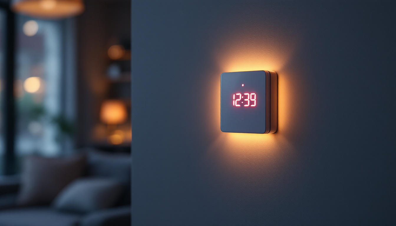 A photograph of a modern light switch timer installed on a stylish wall