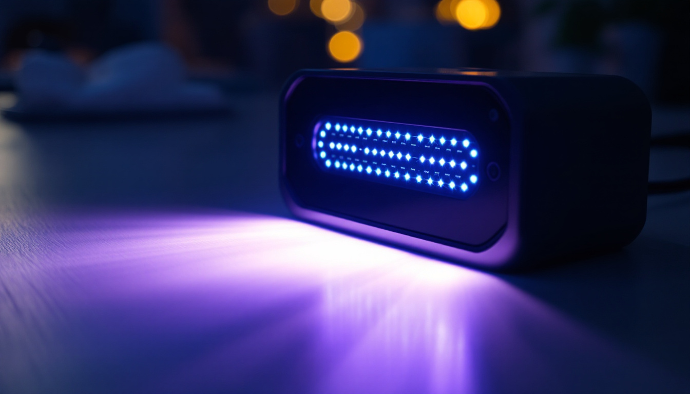 A photograph of a uv-c light source in action