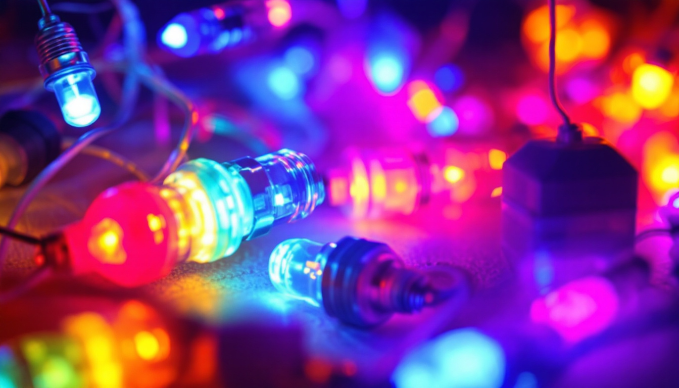 A photograph of a vibrant display of rgb led lights in a creative setting