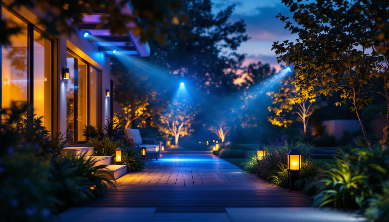 A photograph of a beautifully illuminated outdoor space showcasing led flood lights in action
