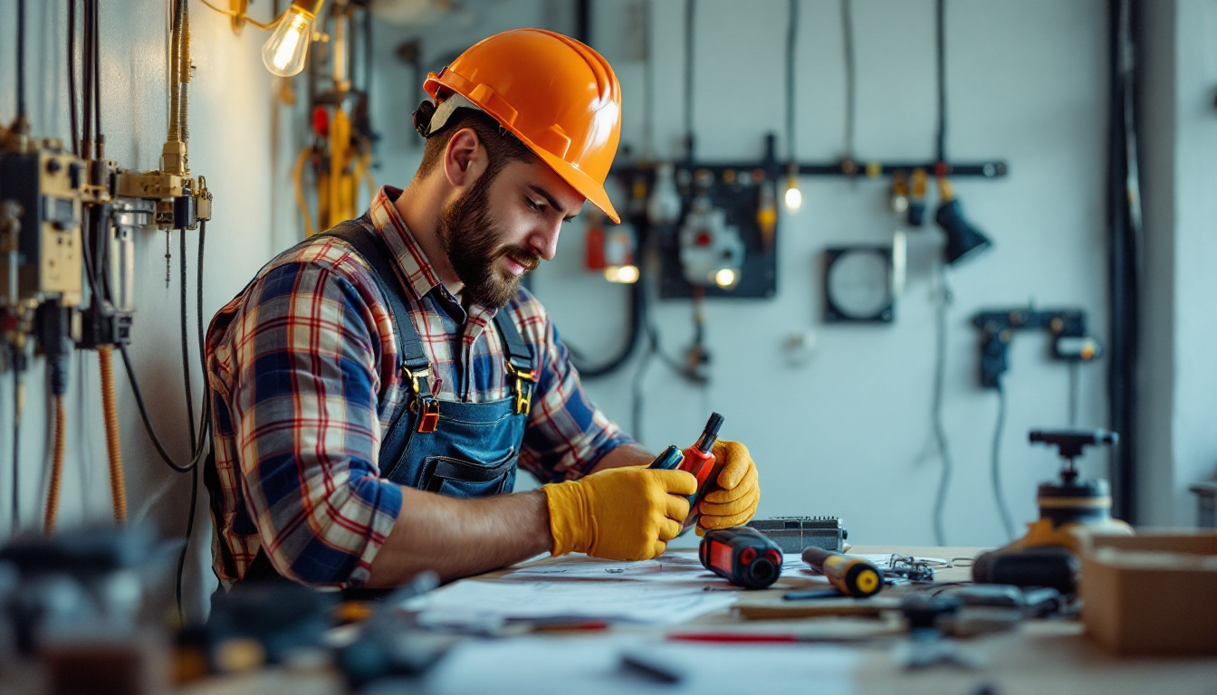 A photograph of a skilled electrician working with a variety of electrical tools