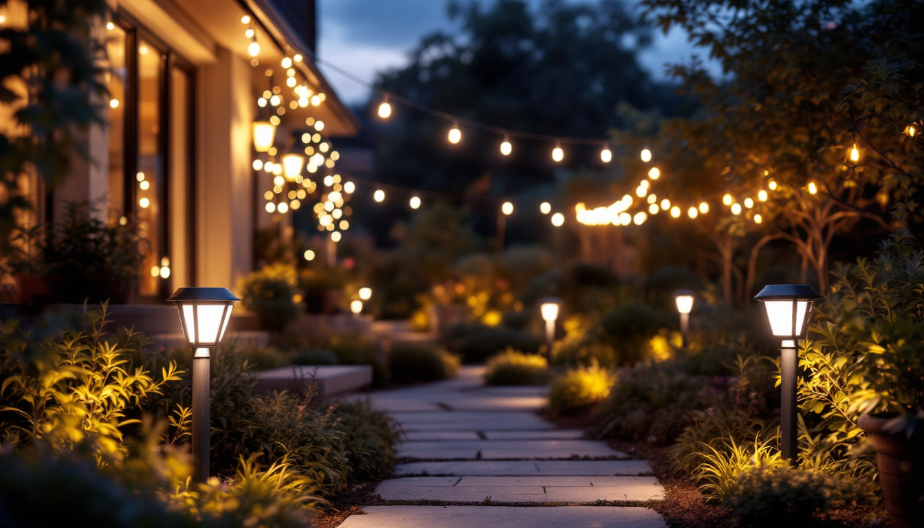 A photograph of capture a photograph of a beautifully illuminated outdoor space at dusk
