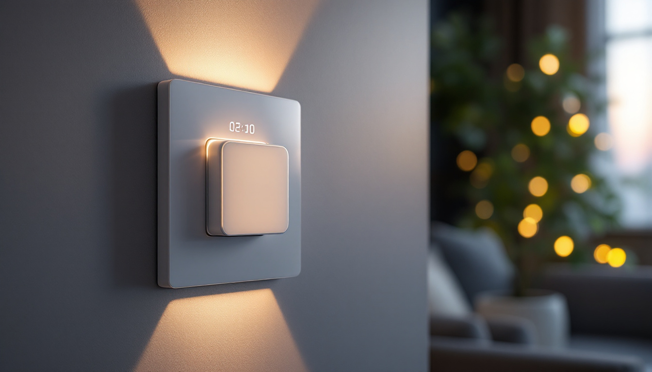 A photograph of a modern light switch with a timer feature