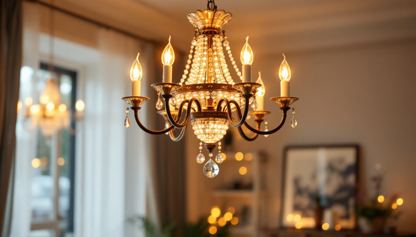 A photograph of a beautifully designed chandelier hanging in an elegantly lit room