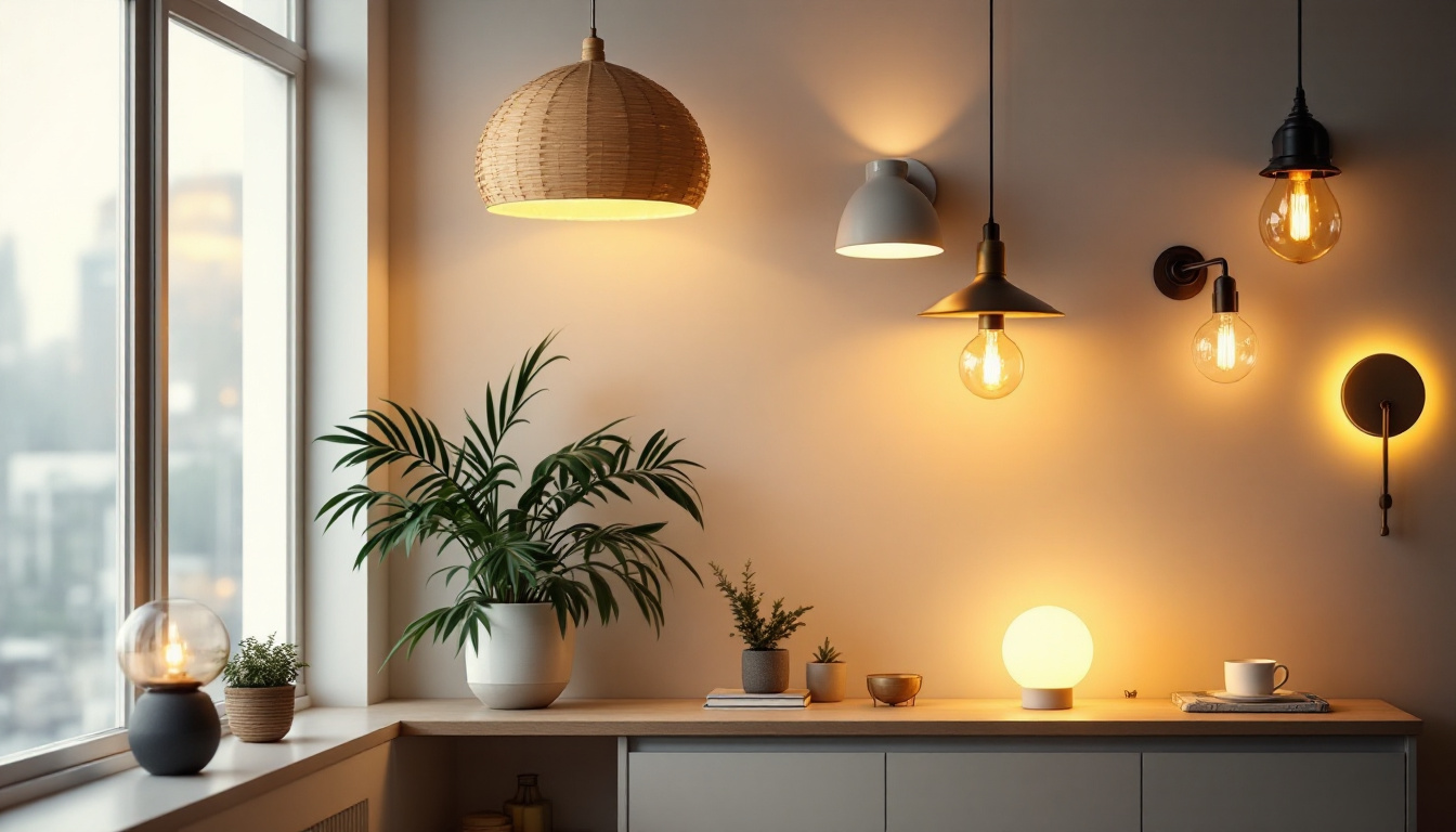 A photograph of a beautifully illuminated room featuring a variety of stylish light fixtures