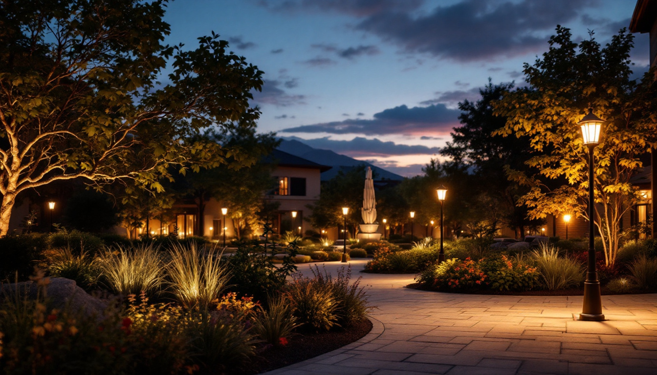 A photograph of a beautifully illuminated outdoor space at dusk