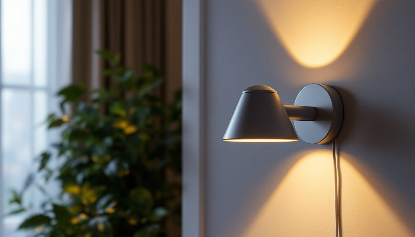 A photograph of a stylishly designed led lamp mounted on a wall