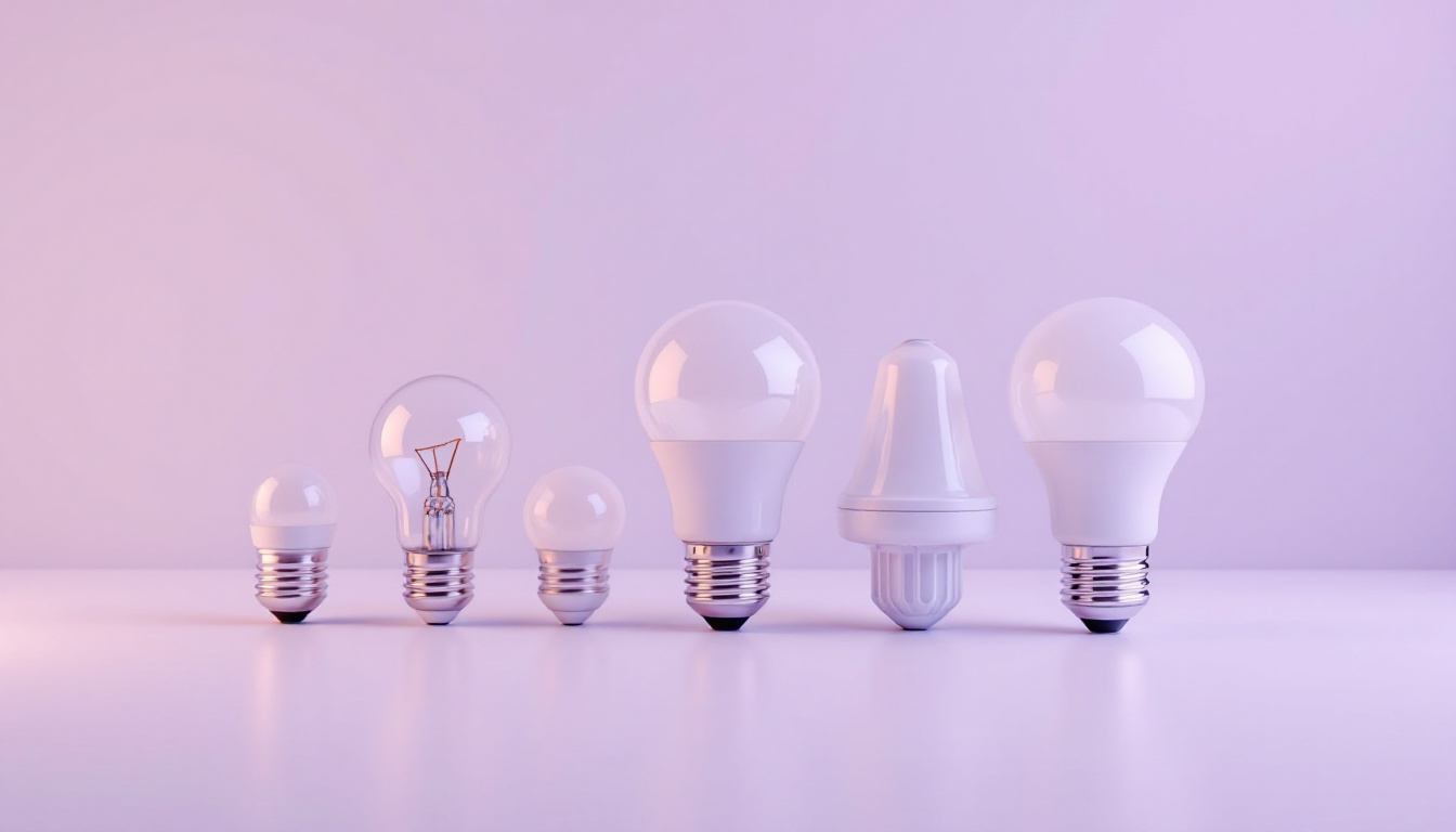 A photograph of a variety of light bulbs with different bases displayed together on a clean