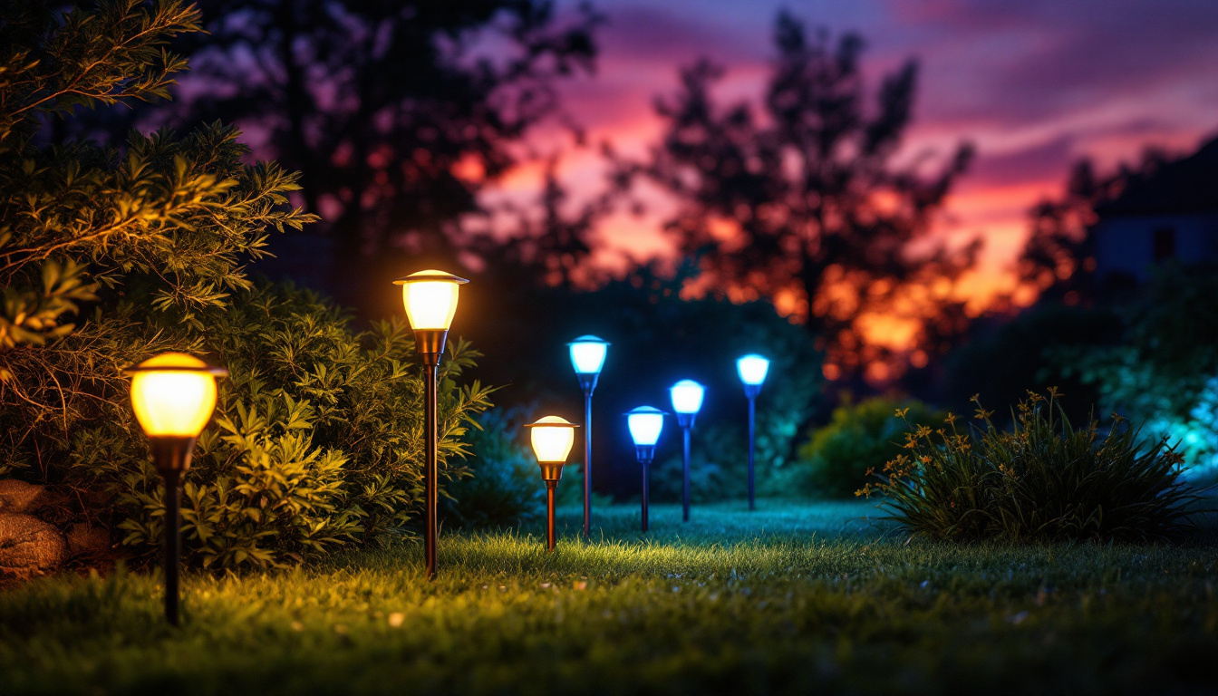 A photograph of a vibrant outdoor setting illuminated by various led flood light bulbs