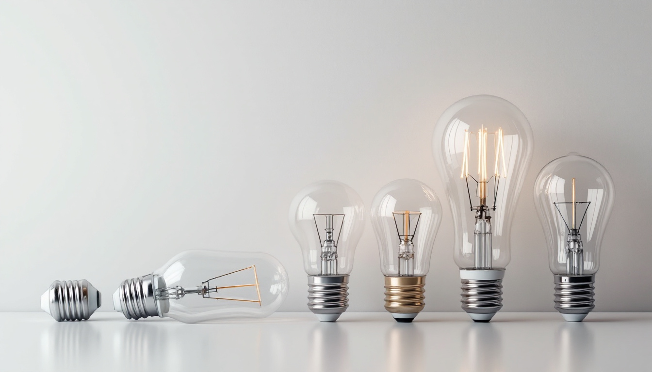 A photograph of a variety of light bulb bases arranged artistically on a clean