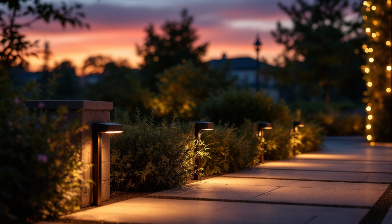 A photograph of a beautifully illuminated outdoor space at dusk
