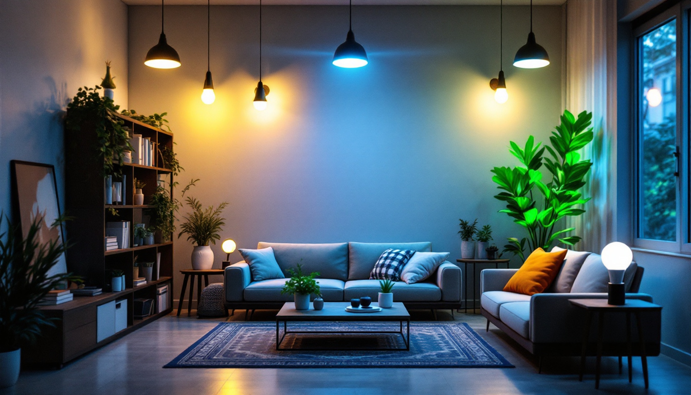 A photograph of capture a photograph of a well-lit room showcasing various t5 led bulbs in different fixtures