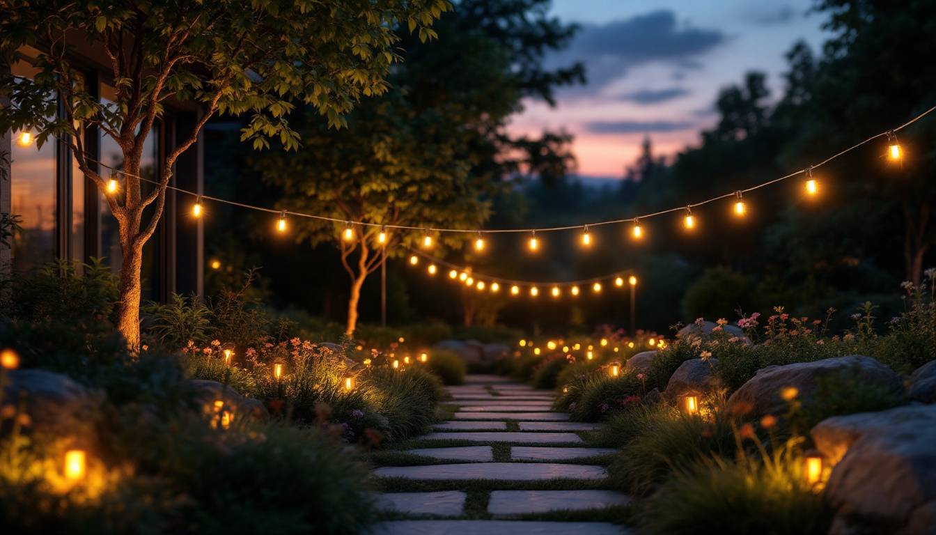 A photograph of a beautifully illuminated outdoor space at dusk
