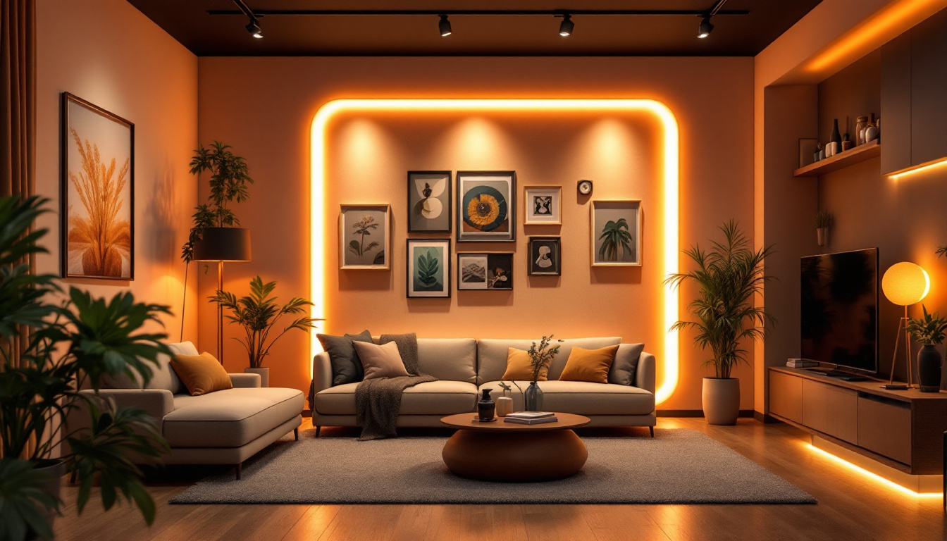 A photograph of a stylish interior space featuring various applications of strip lighting