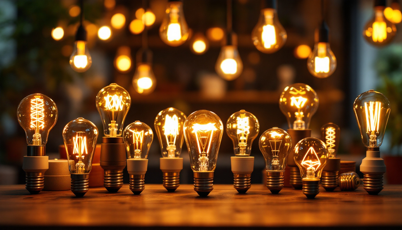 A photograph of a beautifully arranged display of various pot light light bulbs in different styles and wattages