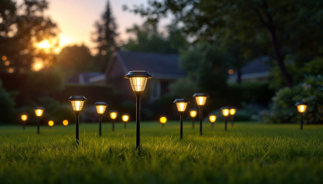 A photograph of a beautifully illuminated yard at dusk