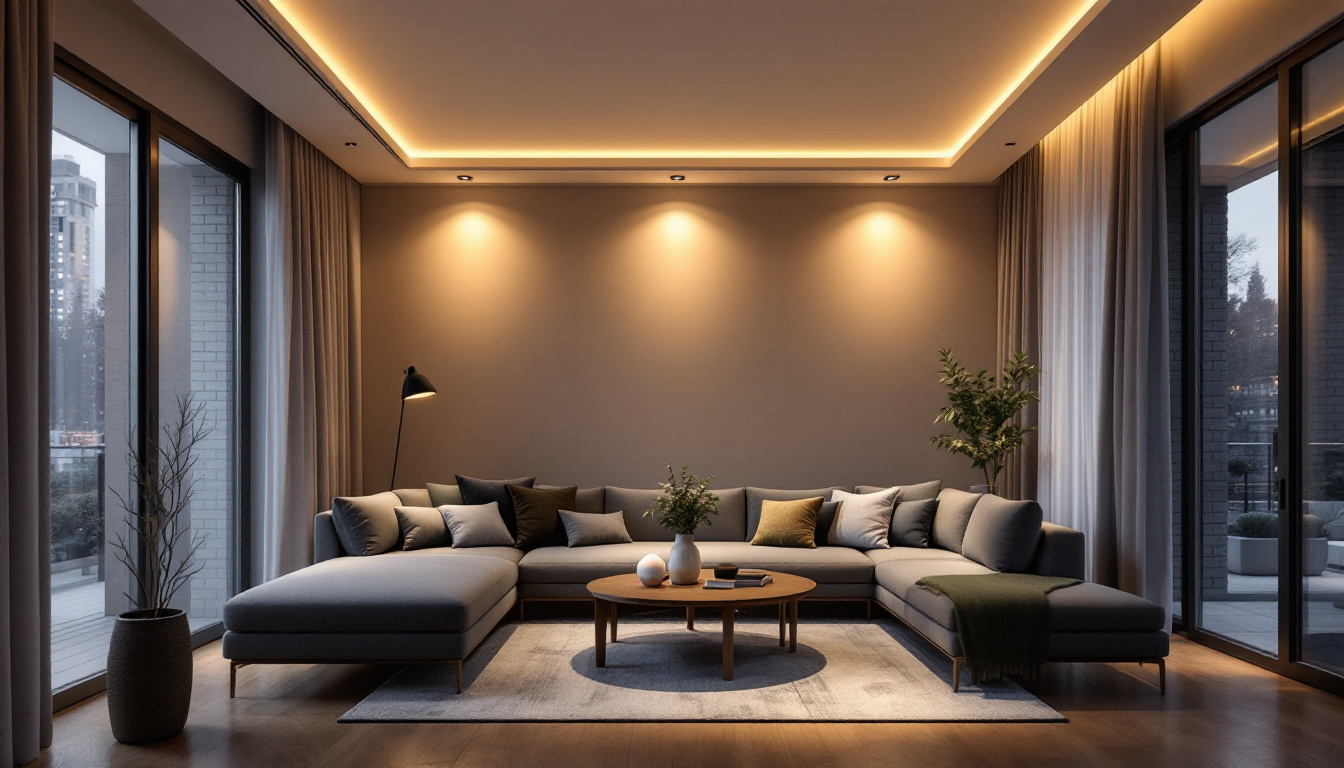 A photograph of a modern living space featuring stylish led recessed light bulbs in action