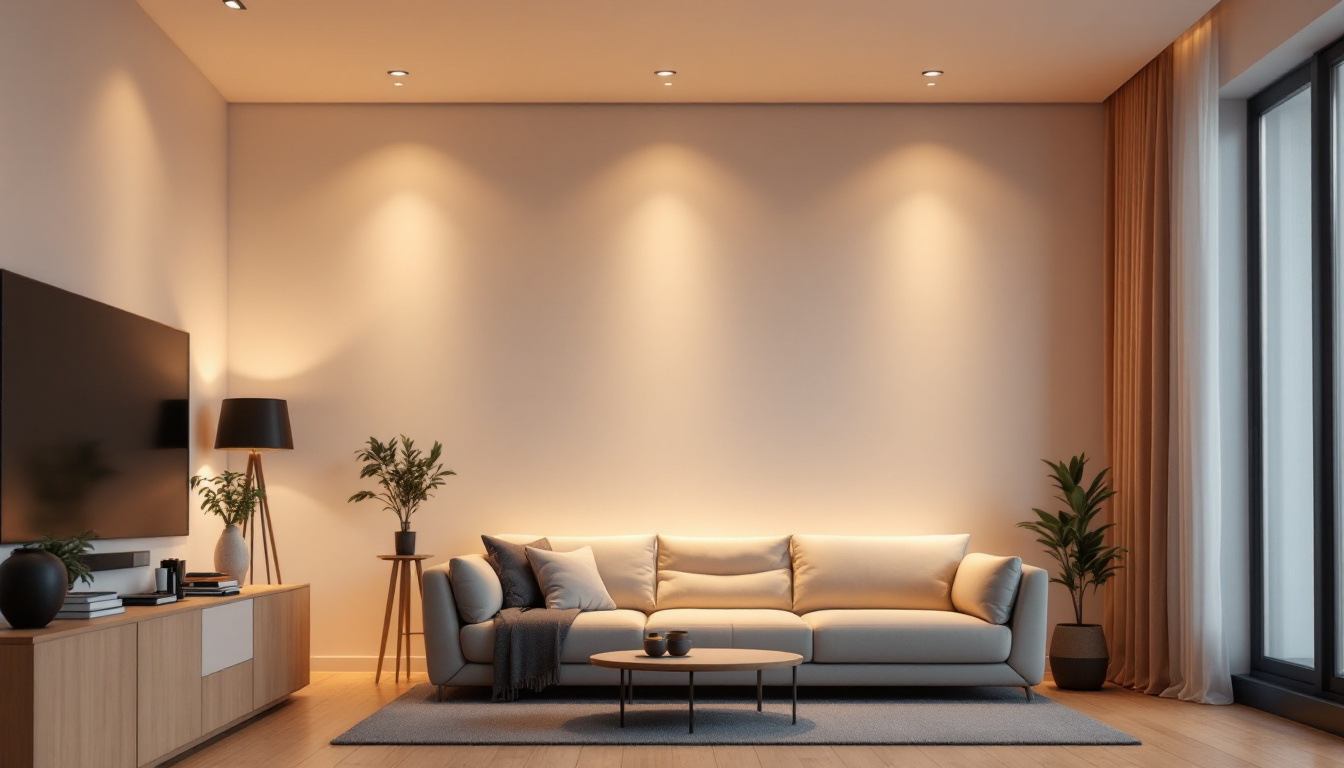 A photograph of capture a photograph of a stylishly designed room featuring 4-inch recessed lighting fixtures illuminating the space