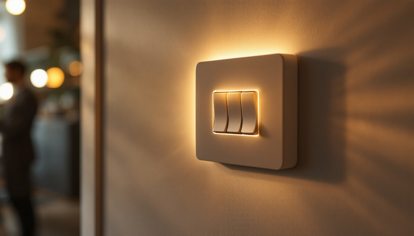 A photograph of a three-way toggle switch in an elegantly designed lighting setup