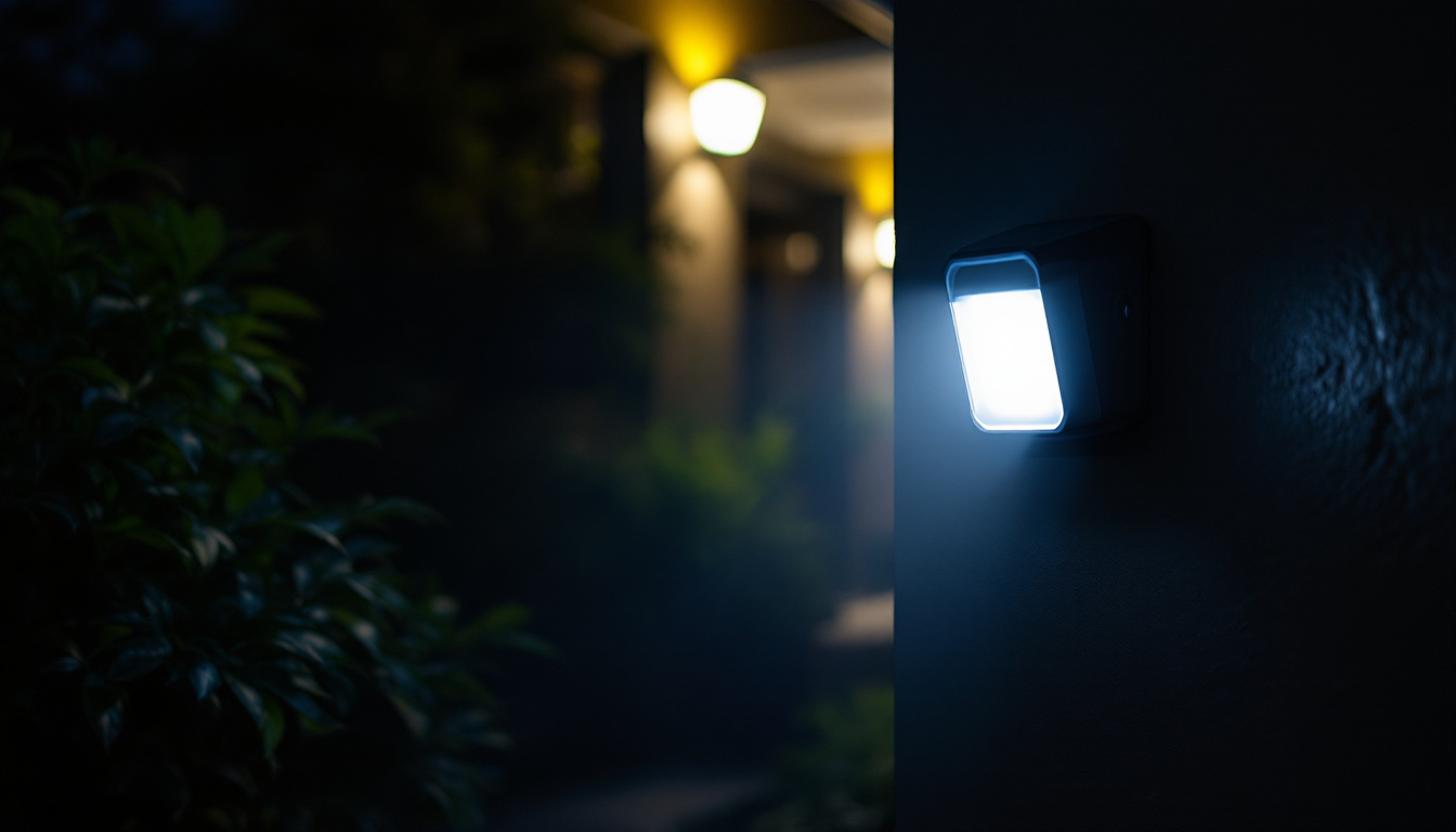 A photograph of a motion detection light in action