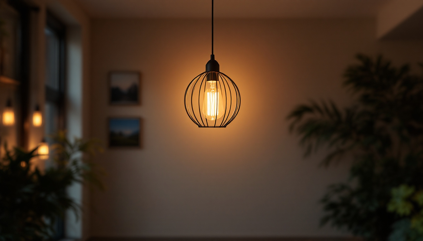 A photograph of a well-lit interior space showcasing a stylish lighting fixture
