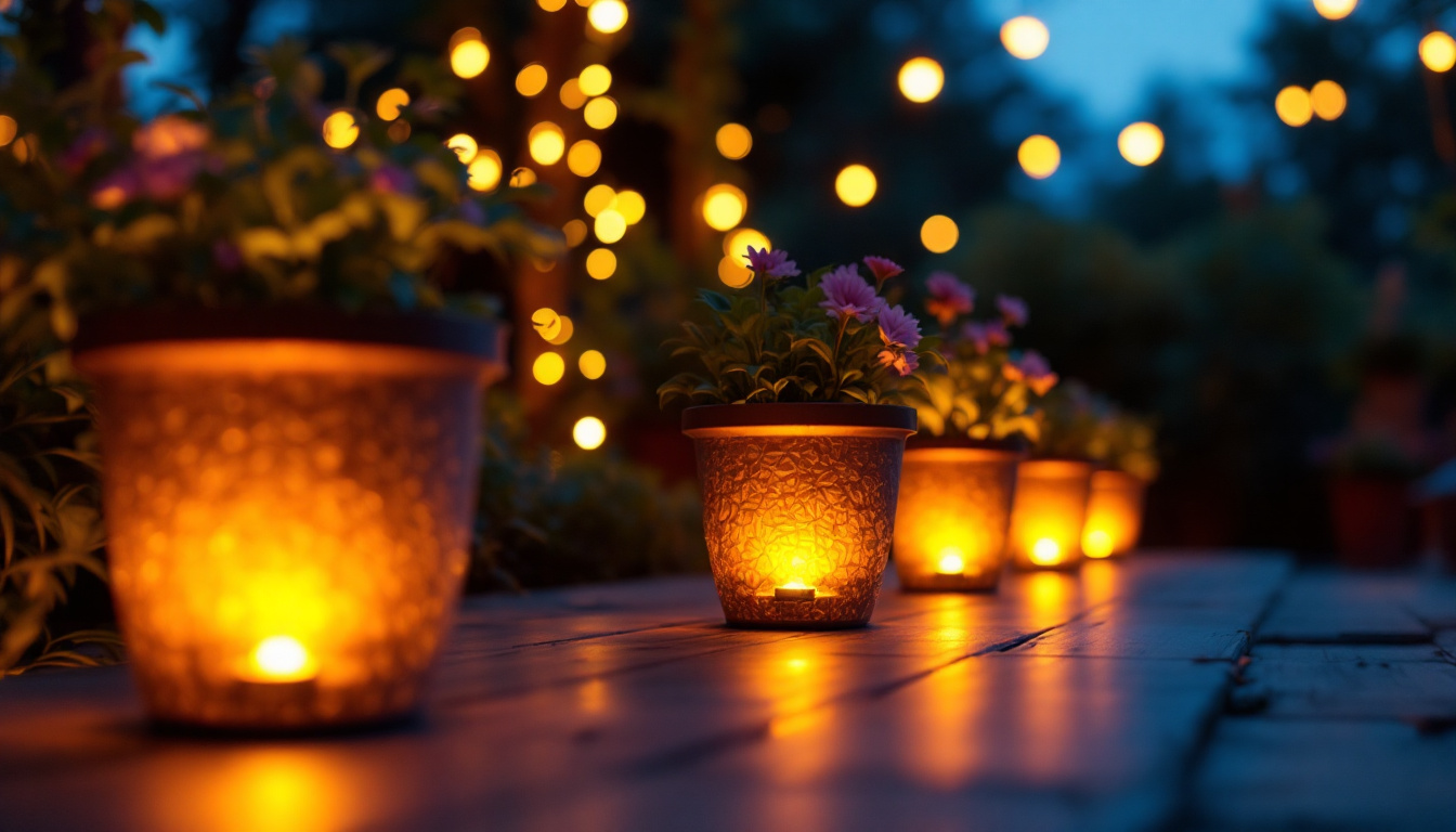 A photograph of a beautifully illuminated outdoor space featuring pot lights
