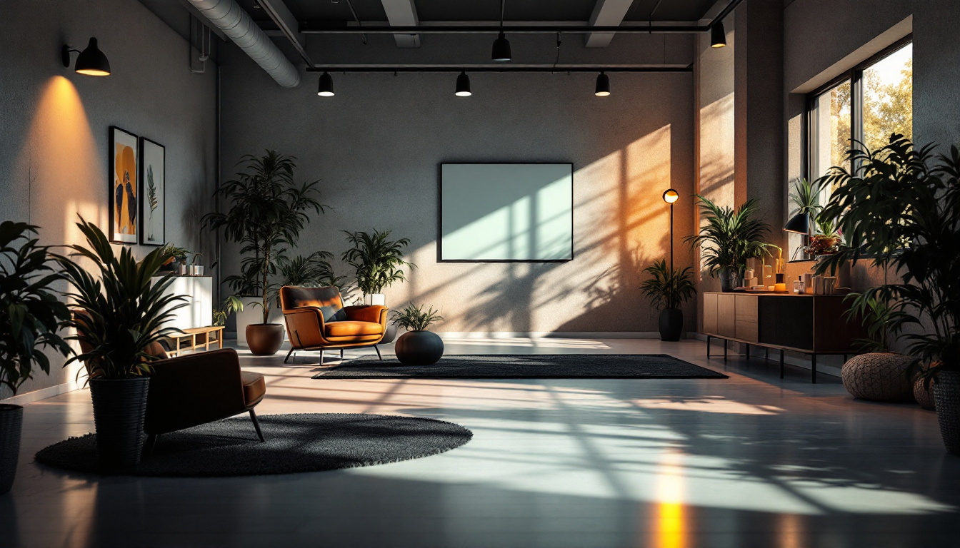 A photograph of a well-lit indoor space showcasing various light sources