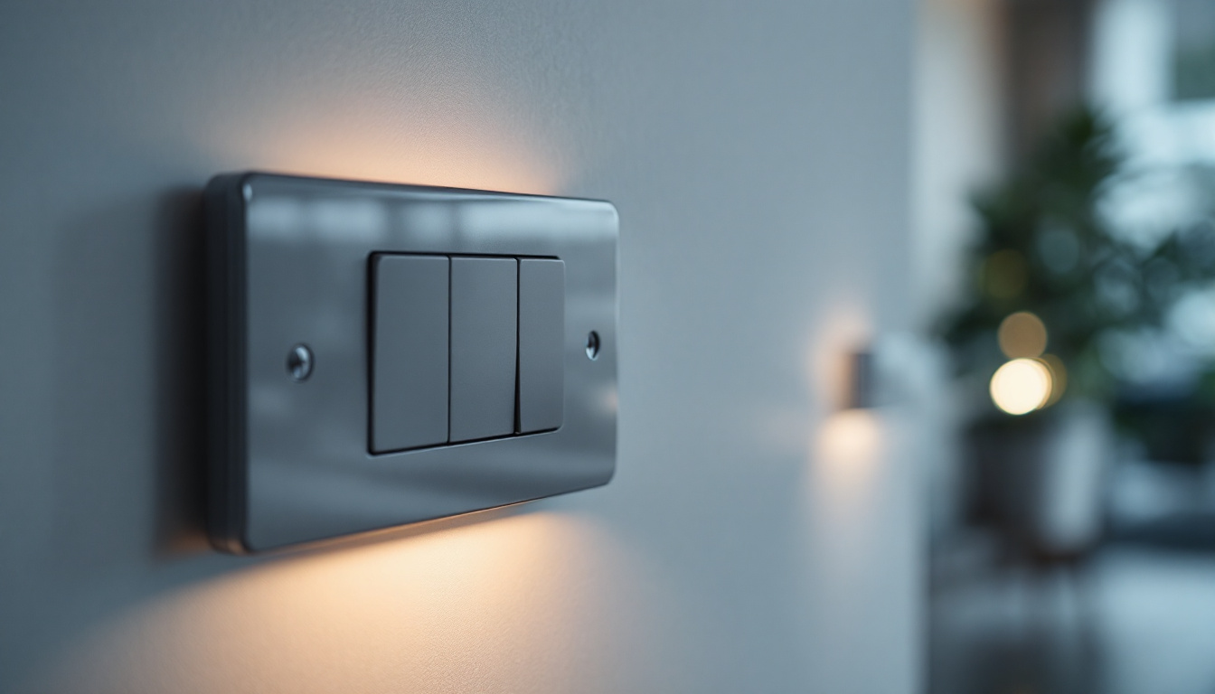 A photograph of a stylish wall switch in a well-lit room