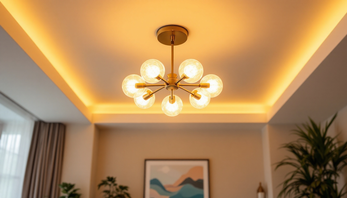 A photograph of a beautifully designed ceiling light fixture in a well-lit room