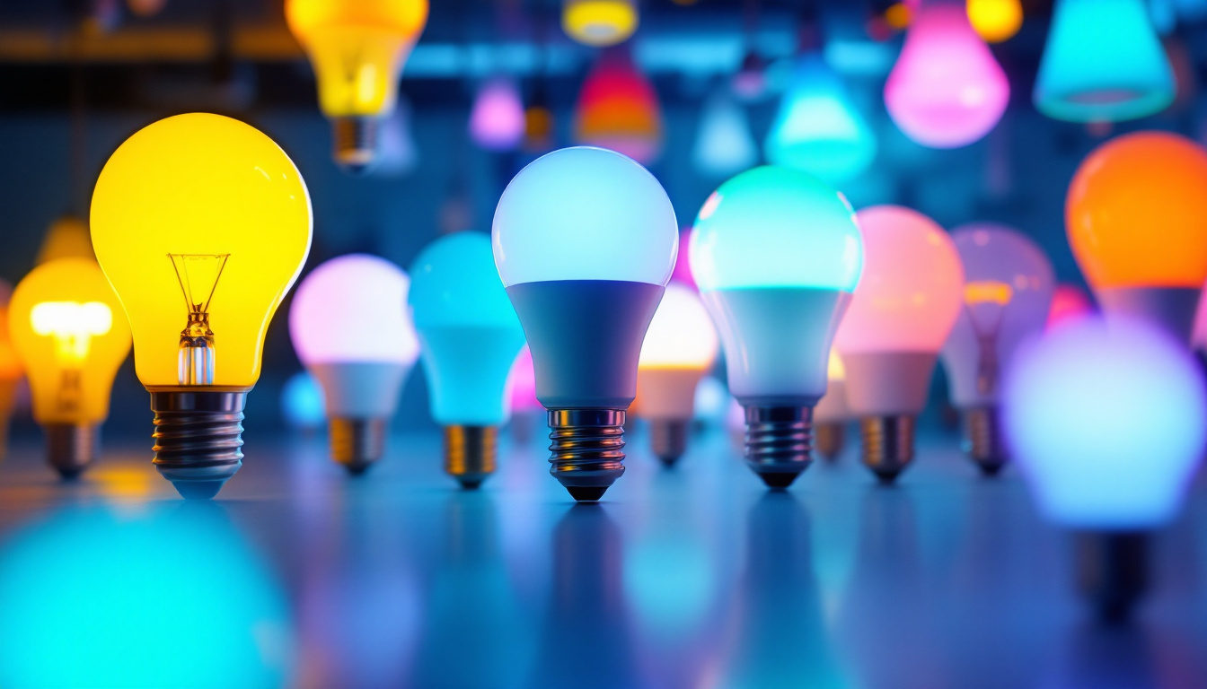 A photograph of a vibrant array of fluorescent bulbs in a well-lit setting