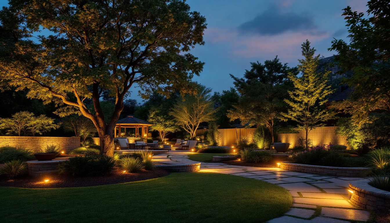 A photograph of a beautifully illuminated outdoor landscape at dusk