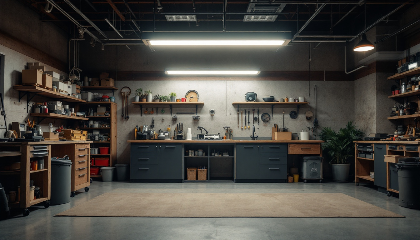 A photograph of a well-lit workshop or garage space showcasing a 4 ft led shop light in action