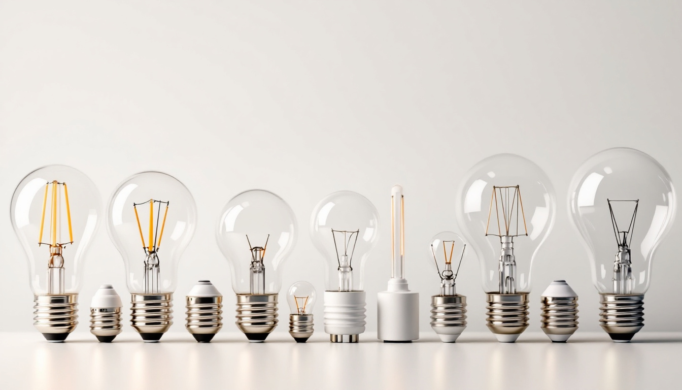 A photograph of a variety of light bulb sockets displayed on a clean