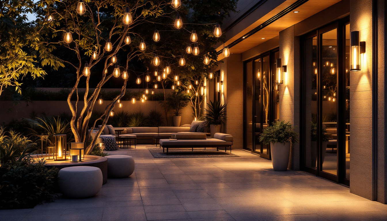 A photograph of a beautifully illuminated outdoor space at dusk