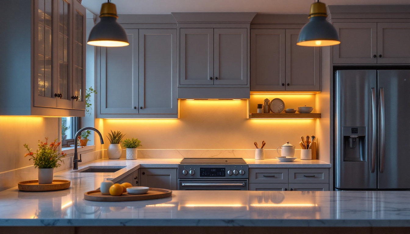 A photograph of a beautifully designed kitchen featuring warm