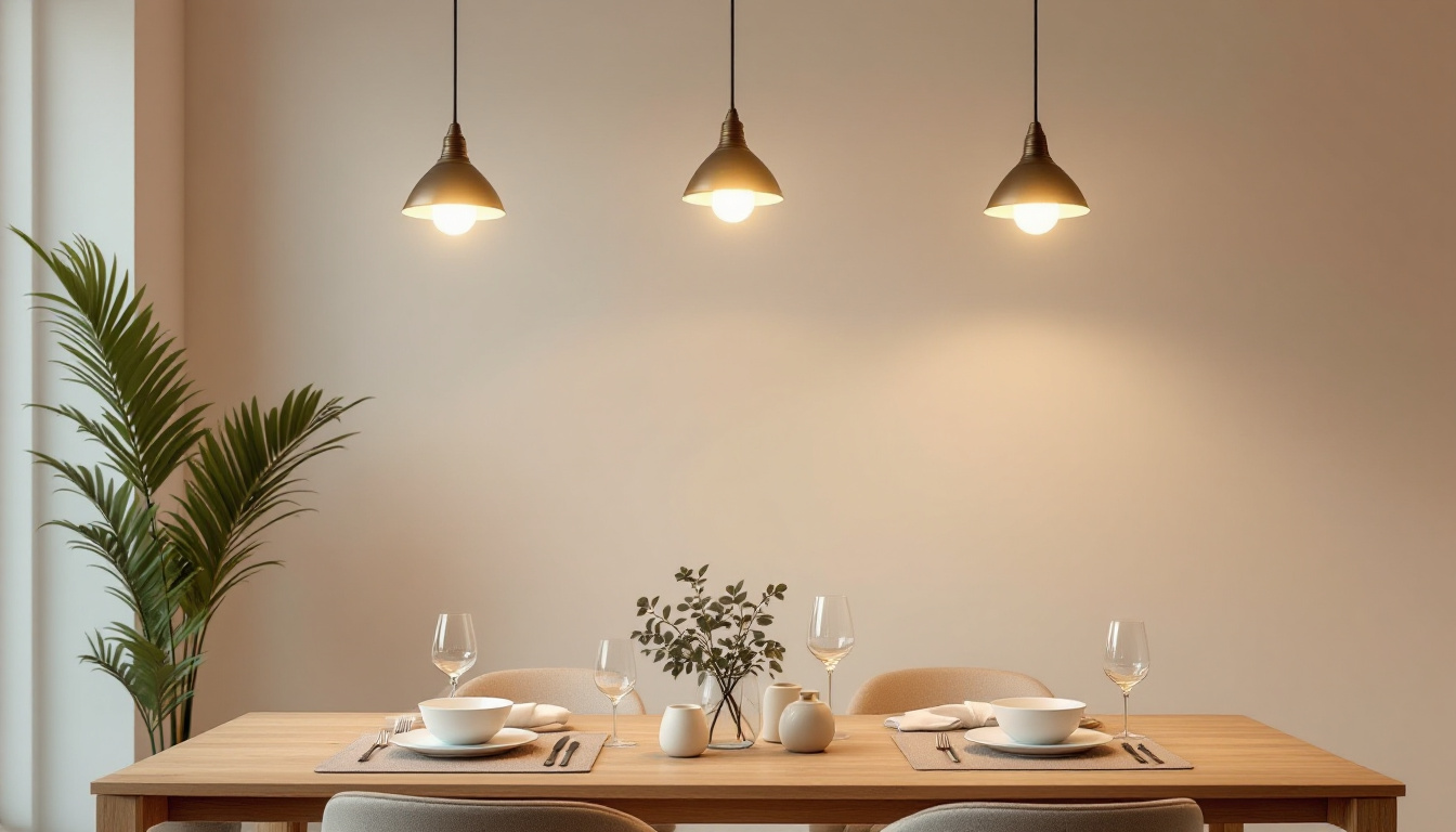 A photograph of a beautifully styled dining room featuring elegant hanging lights that highlight the table setting