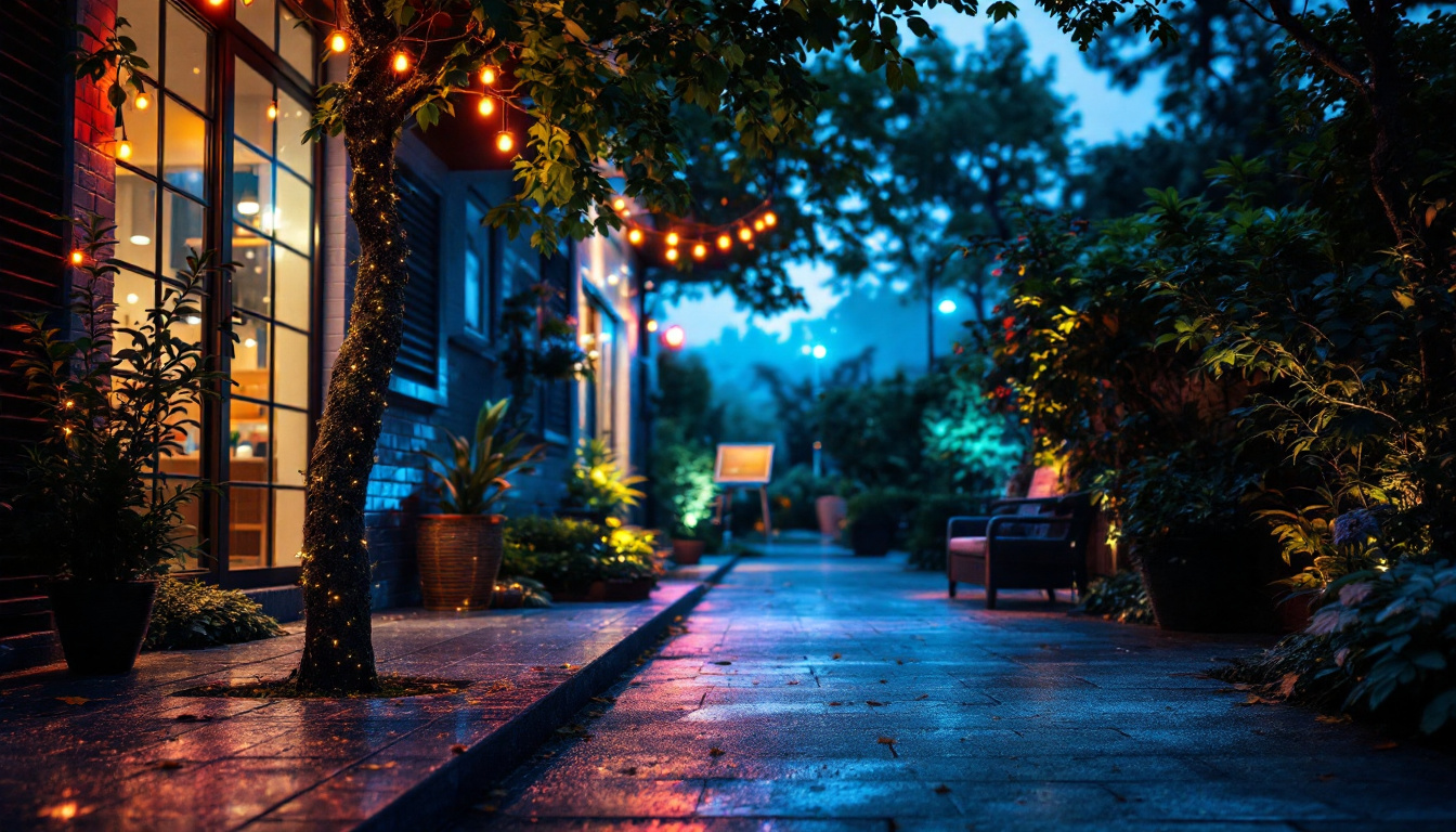 A photograph of capture a photograph of a vibrant outdoor scene illuminated by led flood lights