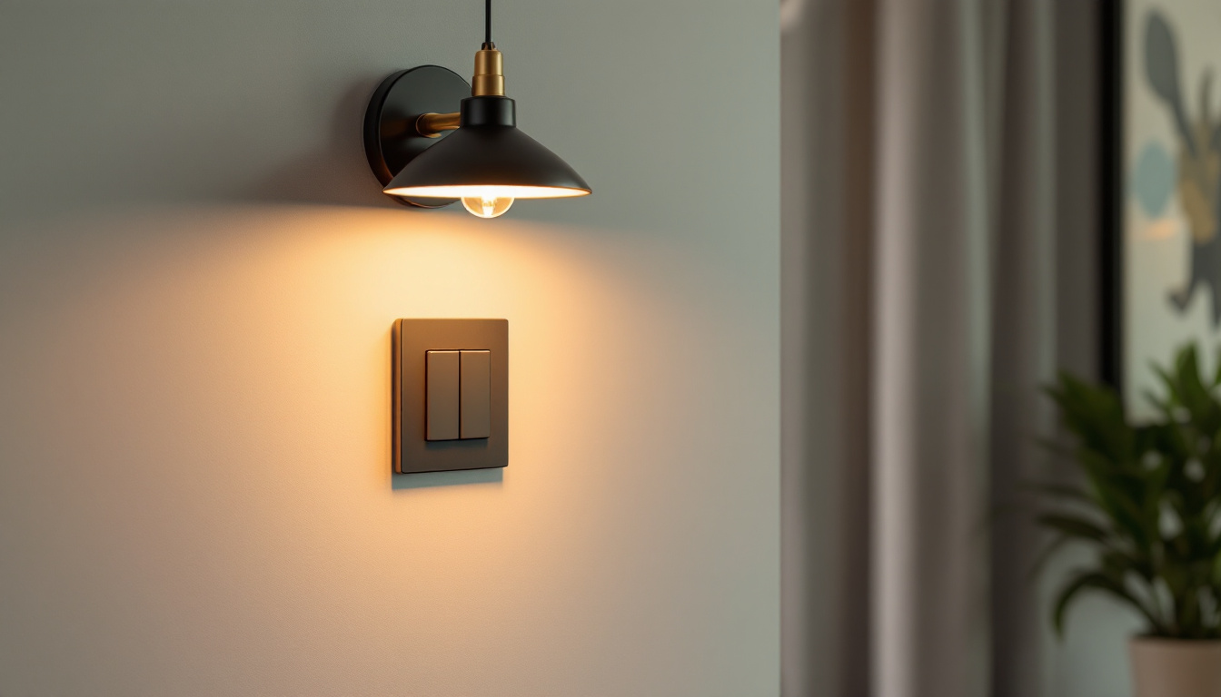 A photograph of a stylish light fixture elegantly illuminated